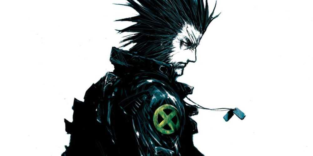 Wolverine looks over his shoulder at the viewer, wearing dog tags and a leather jacket with the X-Men symbol on the shoulder, on the cover of Wolverine: Snikt! #3, Marvel Comics (2003). 