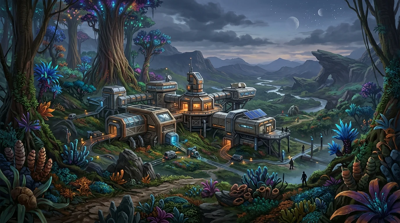 A conceptual modular base on an alien world.