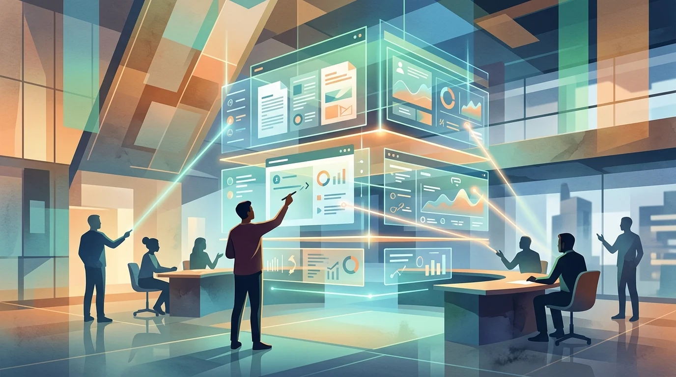 A conceptual view of a collaborative AI-driven workspace.