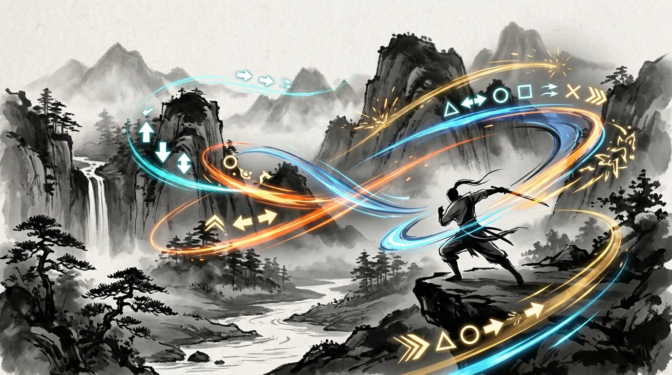Abstract visualization of combat responsiveness and motion trails.