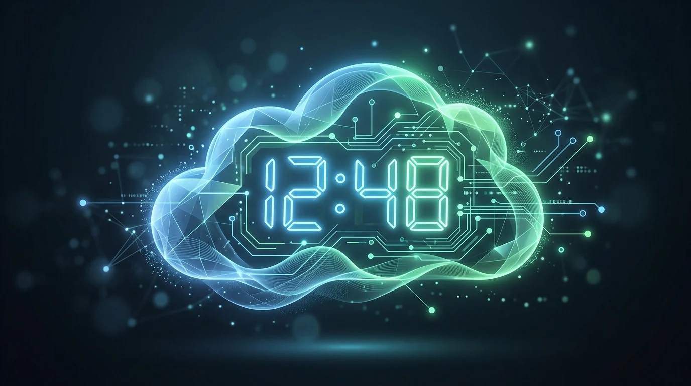 Abstract digital clock and cloud graphic representing playtime limits.