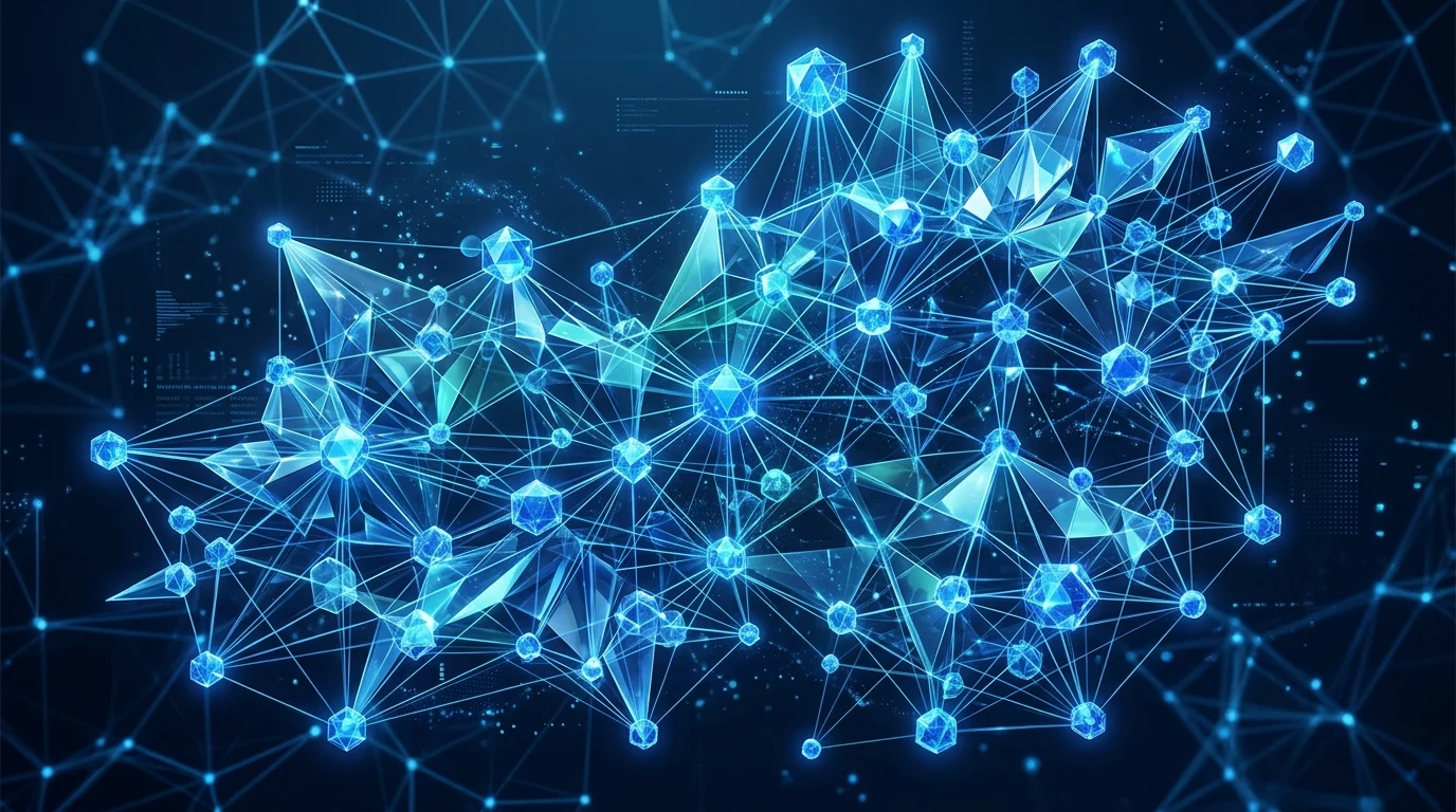 Abstract digital visualization of a interconnected software ecosystem.