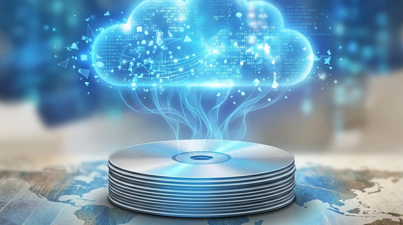 Abstract visualization of digital pre-orders and physical game discs.