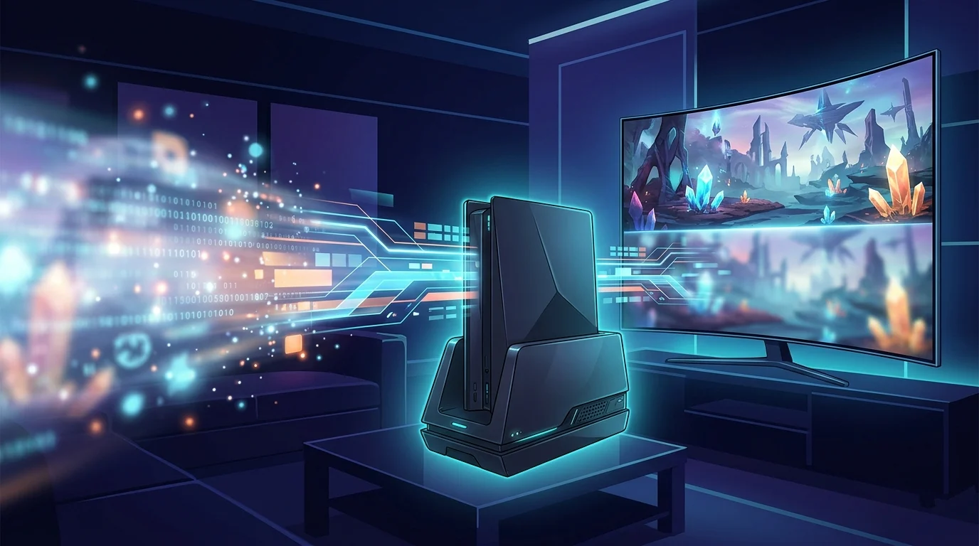 Conceptual art representing 4K resolution docking performance for a game console.