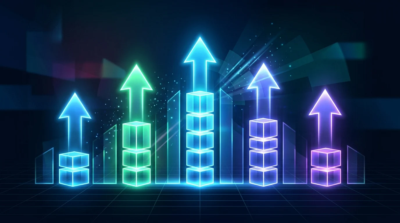 Abstract visualization of a ranking system and growth metrics.