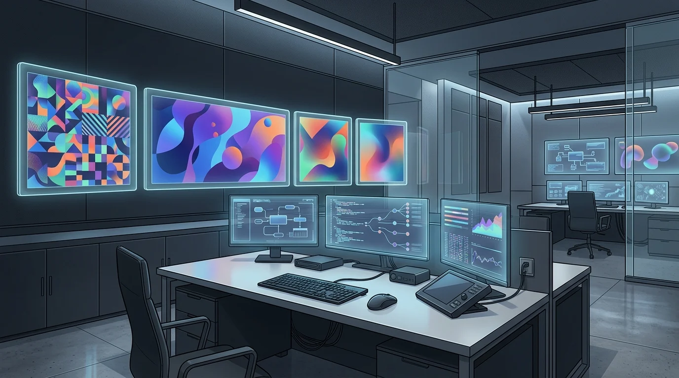 A high-tech investigation terminal showing cognitive paintings and data.