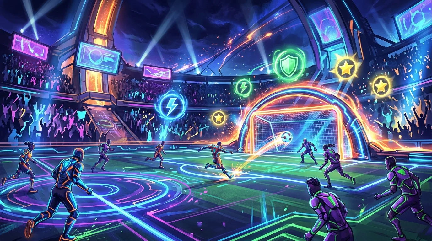 A stylized conceptual arena for a competitive mini-game with energy effects