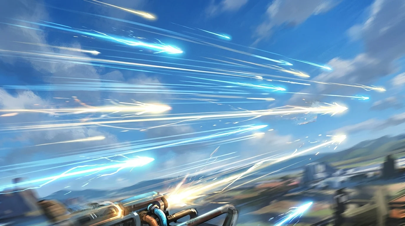 Conceptual abstract representation of rapid-fire ammunition and movement.