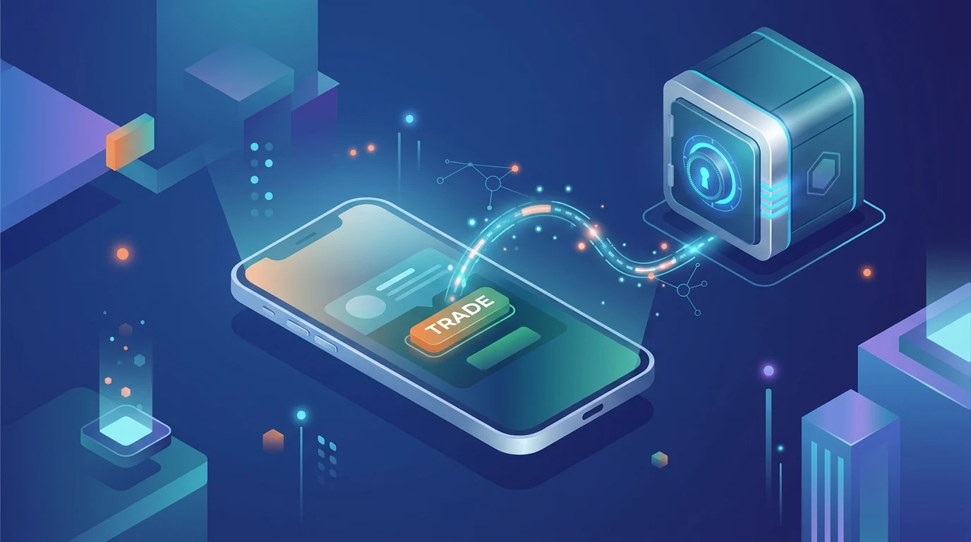 A conceptual illustration of a mobile trade execution and secure transaction.
