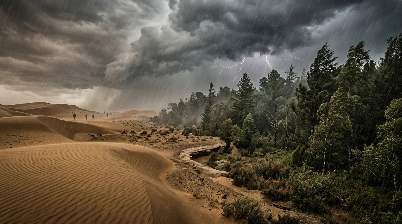 Conceptual art of a shifting wilderness environment