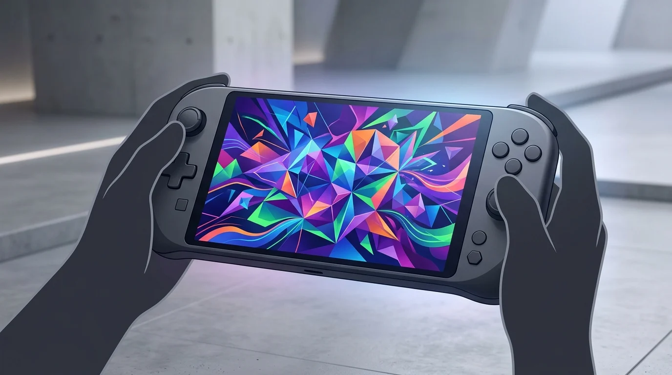 Abstract representation of a handheld gaming console.