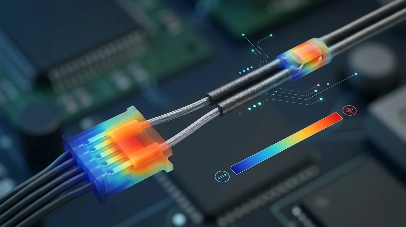 Technical illustration of a thermal sensor on a ground wire near power pins.