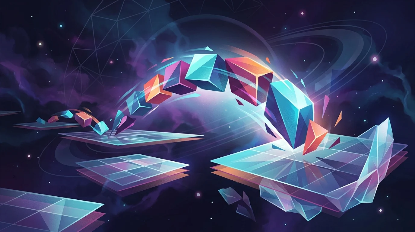 Conceptual art representing precision platforming movement in low gravity.