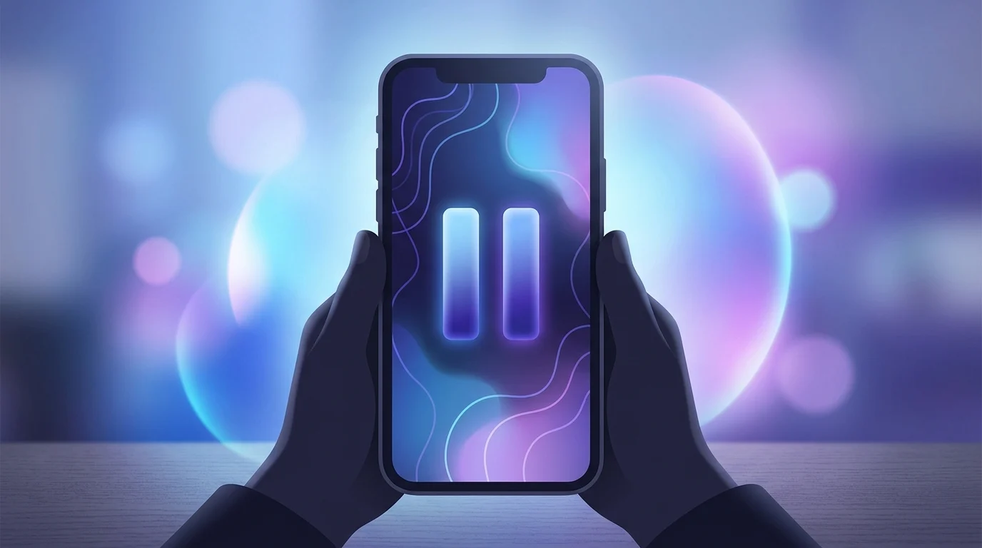 A smartphone screen displaying a large pause icon