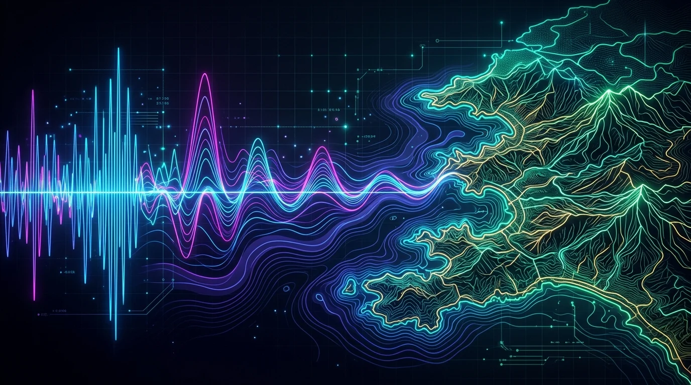 Abstract visualization of data mapping from audio files.