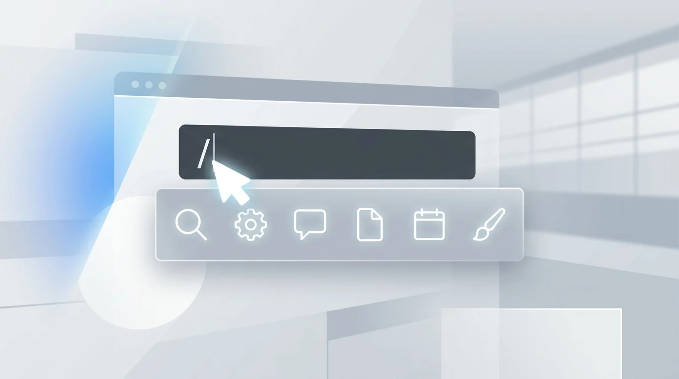 A conceptual depiction of a slash command menu in a software interface.