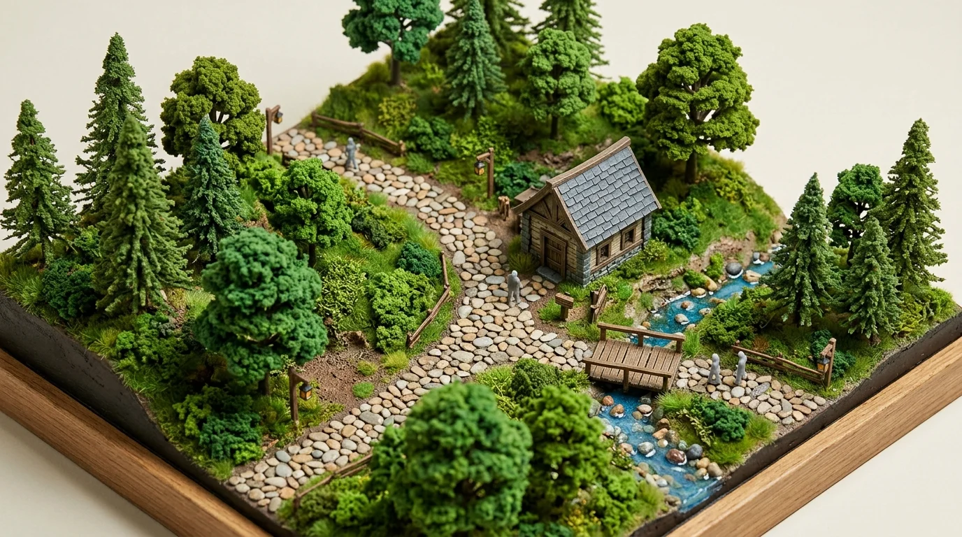 Isometric view of a fantasy video game environment with miniature-style textures.
