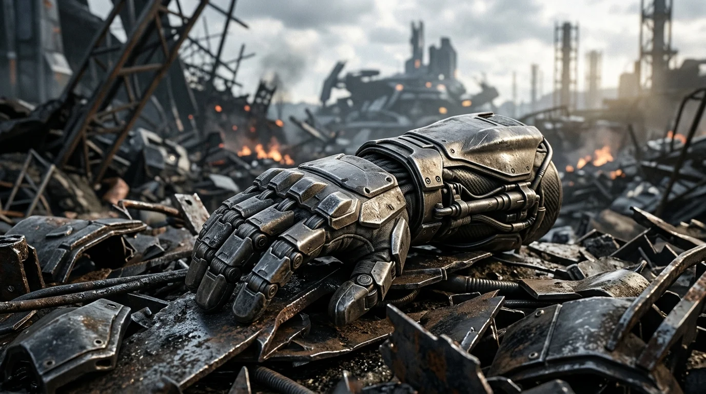 Detailed view of futuristic sci-fi armor plating in a desolate setting.