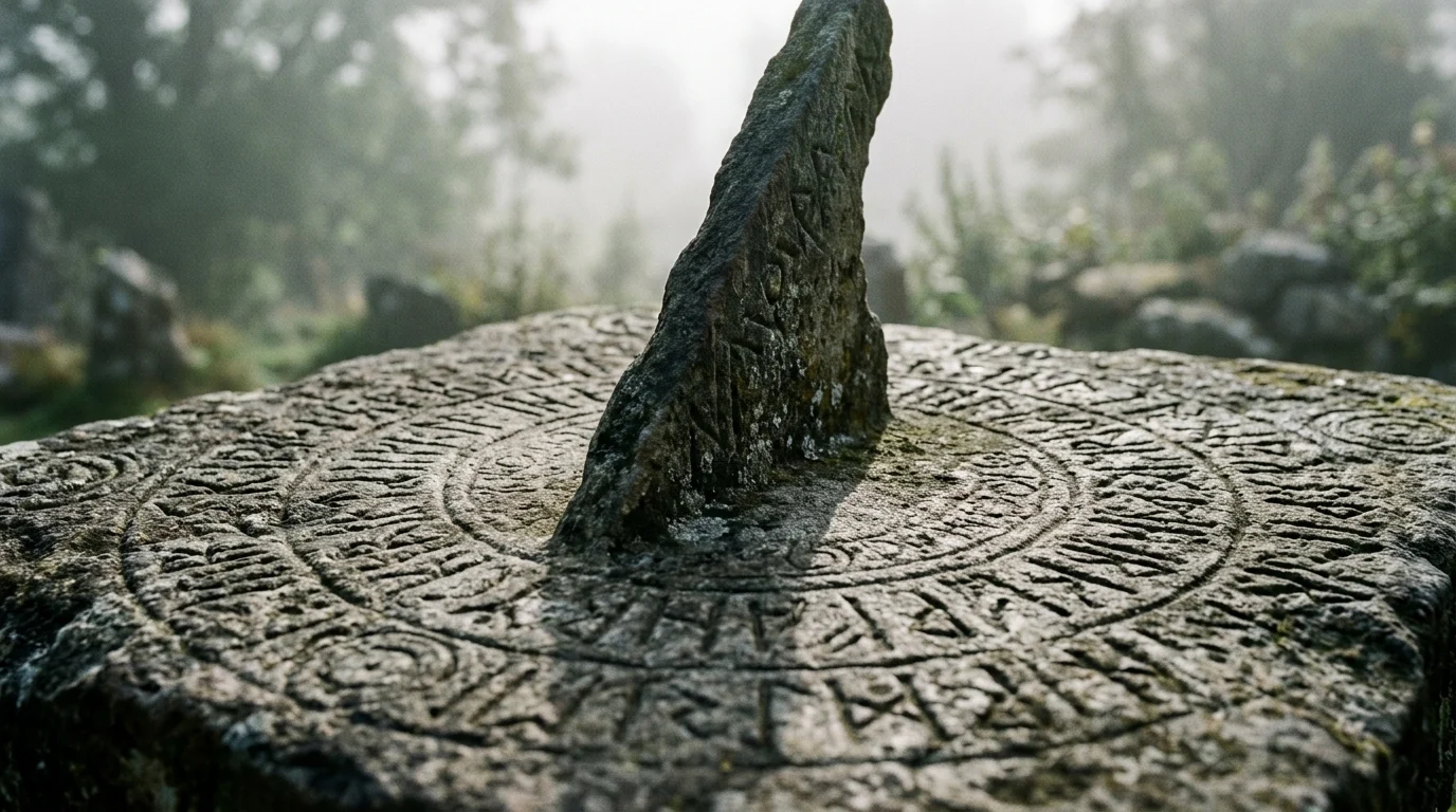 A stone sundial with runes representing time-based game mechanics.