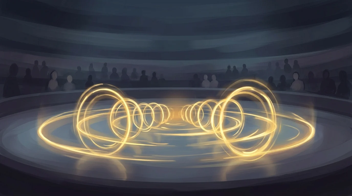 Stylized rings of energy representing rhythmic breathing techniques.