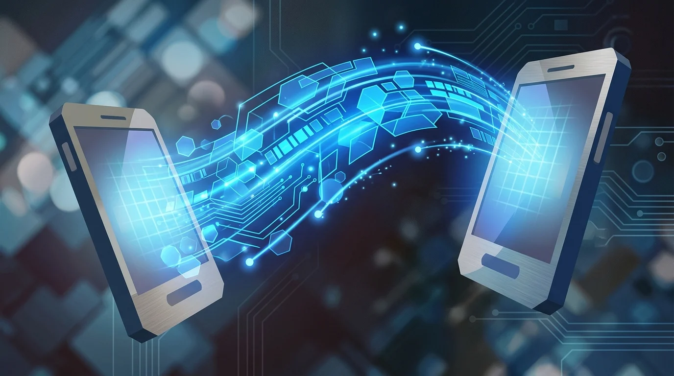 Abstract illustration of local data transfer between two devices.